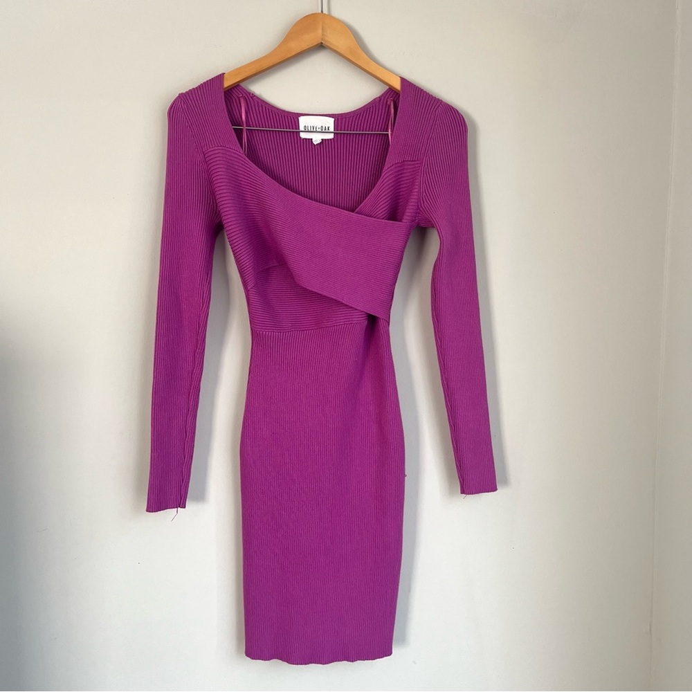 Olive & Oak Wrap Front Purple Ribbed Bodycon Sweater Dress Size Medium